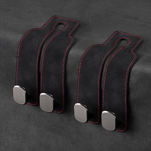 KINIVA Car Seat Headrest Storage Hooks, Set of 2, Suede PU Leather, Double Hooks (Black) - color: Black