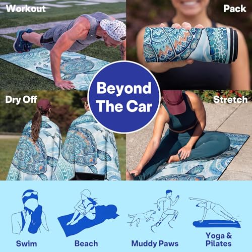 2 Pack Car Seat Towel Covers, Sweat-Proof Microfiber Seat Protectors for Gym, Running, Beach & Workout, Breathable Quick-Dry, Machine Washable, Ink-Style Sea Turtle Print, Universal Fit - color: Ink-style Sea Turtle