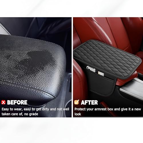 Car Center Console Cover, Leather Vehicle Armrest Seat Box Cushion Pad with Storage Bags, Waterproof Automotive Middle Console Protector, Universal for SUV RV Truck (Black) - color: Black