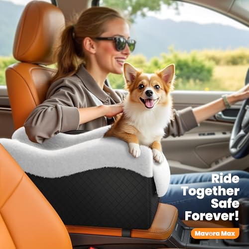 Portable Small Dog Seat for Car, Luxury Center Console Dog Car Seat Booster with Safety Tethers, Anti-Collapse Pet Travel Carseat for SUV, Truck (Black/White) - color: Black/White