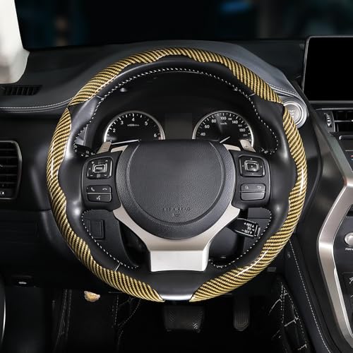 Carbon Fiber Steering Wheel Covers 3 Piece Clip on Steering Wheel Cover (Yellow) - color: Yellow