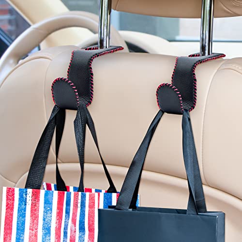 Purse Hook for Car Headrest, Leather Back Seat Organizer Hanger Holder Hook for Hanging Purses and Bags and Coats, 2Pack Black&Red - color: Black&Red