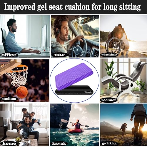 Gel Seat Cushion for Long Sitting, Soft and Breathable, Seat Cushion for Back, Sciatica, Tailbone, Hip Pain Relief, Used for Office Chair, Wheelchair, Car, Recliner, Truck, Kayak.(Púrpura)