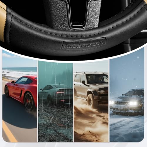 Rubbermaid Steering Wheel Cover – Universal Fit 14.5"–15" Steering Wheel Cover, Anti-Slip Grip, Breathable Leather, All-Season Protection, Interior Upgrade for Cars, Trucks, SUVs - Beige - color: Beige