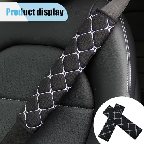 2PCS Car Seat Belt Cover, Cotton Linen Car Safety Seat Belt Pads, Harness Shoulder Pads Protect Your Neck, Universal Car Strap Protection Accessories for Cars, Trucks, SUVs (Black&White) - color: Black&White