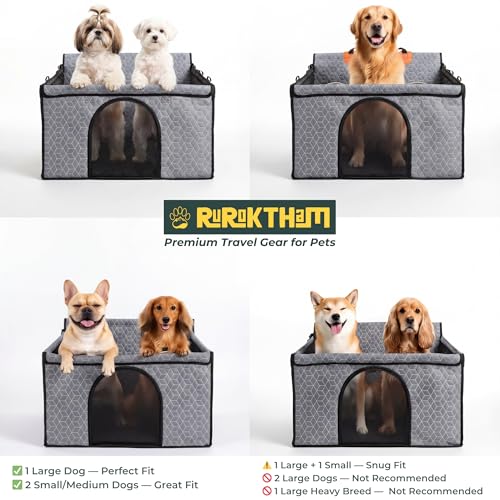 Dog Car Seat for Large Medium Dogs | Waterproof Dog Seat Cover for Back Seat with Hard Bottom | Alloy Twist-Lock Rods | 3 Mesh Windows | Removable Fleece Mat | Cars, SUVs, Trucks (Grey) - color: Grey