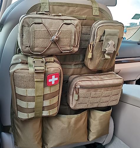 Molle Seat Back Organizer, Tactical Car Seat Cover Organizer Panel with Pouches, Molle Universal Vehicle Panel (TAN) - style: TAN