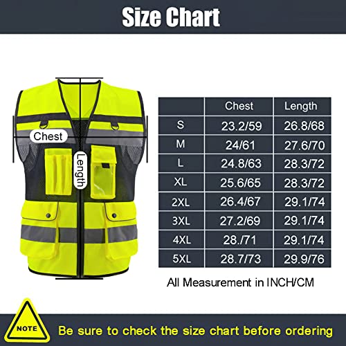 Safety Vest High Visibility Reflective Construction Vest for Men Women - color: Yellow, size: XX-Large