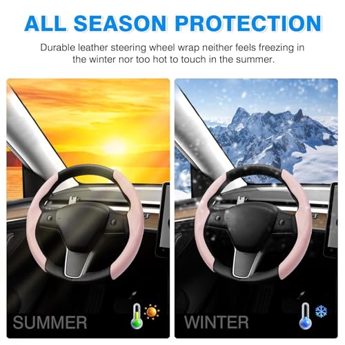 Shademax Custom-Fit for Tesla Steering Wheel Cover, Tesla Model Y / 3 2017-2025 (Fit Model Y Juniper 2026/ Model 3 Highland) Carbon Fiber Steering Wheel Cover for Tesla Model Y / 3 Accessories (Pink) - color: B-Pink