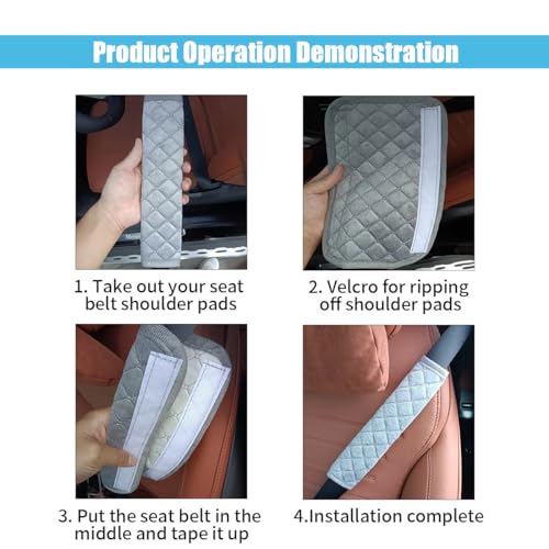 JOYCOURT 2PCS Universal Car Seatbelt Pad Cover, Long Crystal Velvet Shoulder Cover Kit for Adults and Children, Helps Avoid Friction on Shoulder and Neck, Fits All Cars and Packs - color: Grey
