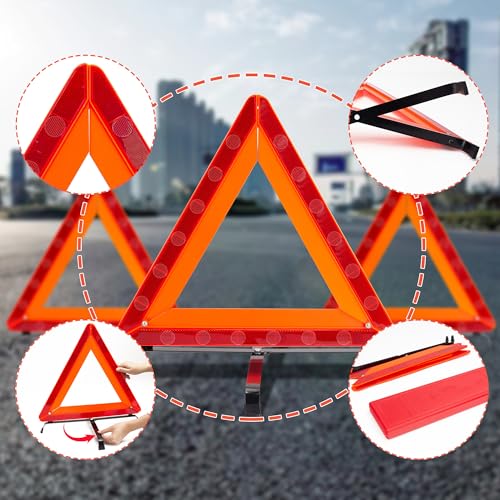 AYKRM 3Pack Car Warning Triangle Heavy Reflective Warning Road Safety Triangle Kit Suitable for car Breakdown and Temporary Parking on the Road. - color: Red-M-3