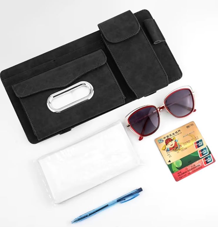 Multifunctional Car Visor Organizer (Suede leather - Black) - color: Suede leather - Black