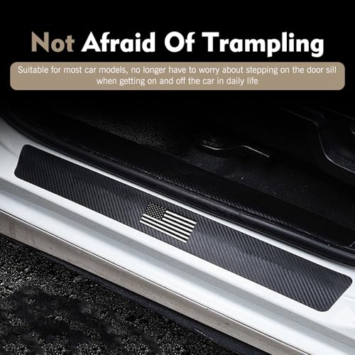 4 PCS Car Door Sill Protector, American Flag Carbon Fiber Decor Car Entry Guard Scratch Pad Film, Self-Adhesive Waterproof Auto Threshold Cover Strips, Universal for Most Cars (Black)