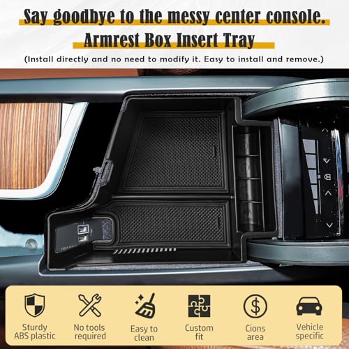 Center Console Organizer Compatible with Volvo XC60 2018-2025/ XC90 2021-2024/ S90 S60 2020-2025/ V60 2019-2025/ V90 2017-2025 Accessories, Armrest Box Insert Tray Storage Box Charging Hole