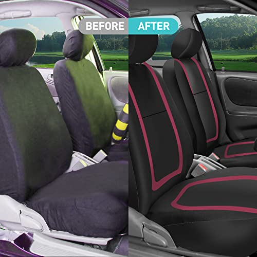 FH Group Unique Flat Cloth Full Sets Car Seat Cover w. Detachable Headrests and Solid Bench Burgundy/Black - color: Burgundy, size: Full Set