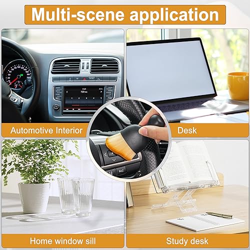 GaRhomxy Car Detailing Brushes, Car Interior Dust Sweeping Soft Brush, Soft Bristles Brush Cleaning Tool for Automotive Dashboard, Air Conditioner Vents, Computer, Scratch Free(Yellow) - color: Yellow