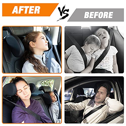 Car Seat Headrest Pillow, 360° Adjustable Car Seat Head Neck Support Rest Cushion, Travel Car Sleeping Pillow for Kids Adults-Beige - color: Beige