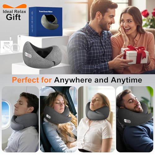 Travel Neck Pillow 3 in 1 with Heating and Massage, Memory Foam Cervical Pillow, 360º Ergonomic Design, Asymmetrical Sides Wireless Portable for Airplane Car Office, Skin-Friendly Cover