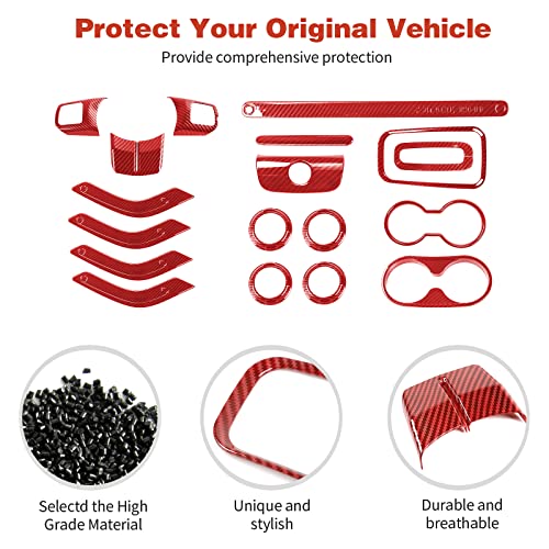 CheroCar 18PCS Interior Trim Kit for Jeep Wrangler JK JKU 2011-2018 4 Door,Steering Button Frame, Air Conditioning Vent Trim Cup Holder Cover,Gear Shift Knobs Frame,Red Carbon Fiber… - color: Red Carbon Fiber