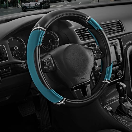 Road Comforts Leather Steering Wheel Cover - Made with PVC Leather - Anti-Slip, Universal Fit 14 1/2 inches to 15 inches - Dark Blue - color: Dark Blue