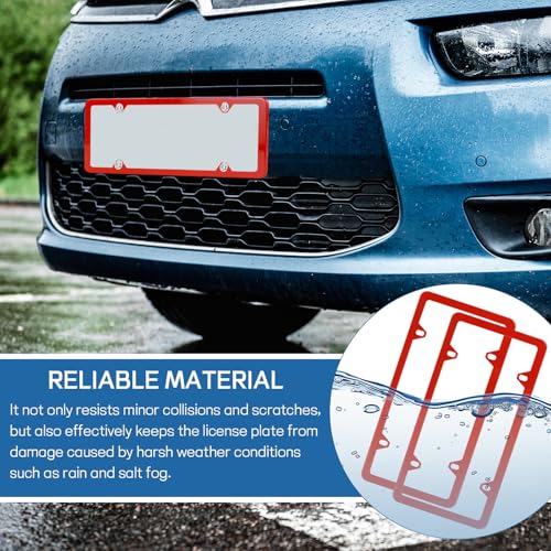 Wuyaoyao 2PCS Car License Plate Frames, 4 Holes Stainless Steel License Plate Frame, Slim License Plates Cover Holder with Screws Bolts Caps Washers, Universal Exterior Car Accessories (Red) - color: Red