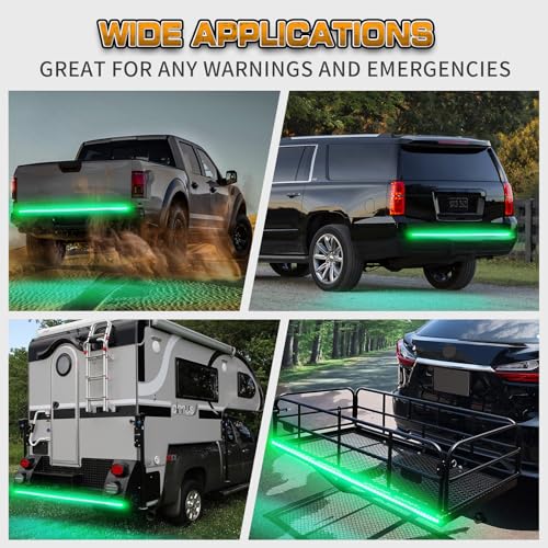 XRIDONSEN 60 inch Truck Tailgate Green Emergency Lights Strip 360 LED Strobe Light Rear Window Lights Flashing Warning Hazard Safety First Responder Lights for Vehicles Trucks Pickup - color: Green