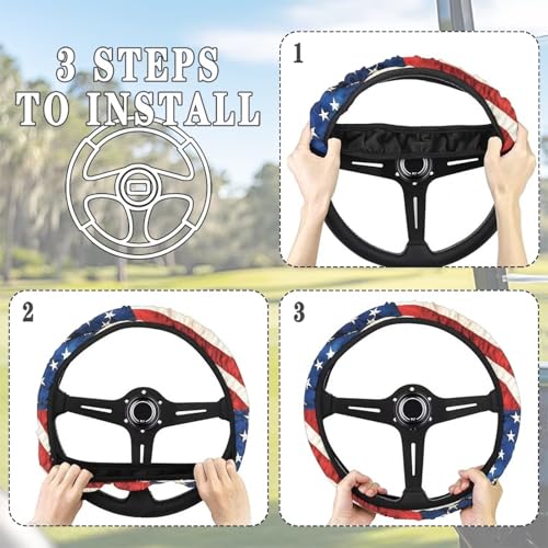 American Flags Golf Cart Steering Wheel Cover Fit 13-14 Inch Car Anti-Slip Car Accessories Steering Wheel Cover Odorless Breathable Wrap Cover Sweat Absorption - color: American Flags
