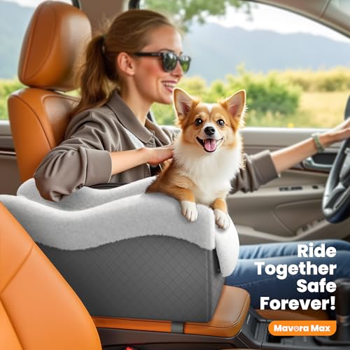 Portable Small Dog Seat for Car, Luxury Center Console Dog Car Seat Booster with Safety Tethers, Anti-Collapse Pet Travel Carseat for SUV, Truck (Dark Grey/White) - color: Dark Grey/White