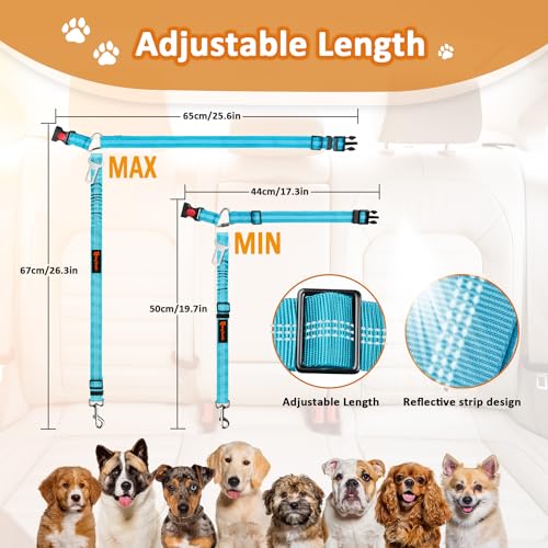 Removable Dog Seat Belt Harness for Car, 3 in 1 Pet Dog Car Seatbelt Leash, Retractable Restraint Secures to Vehicle Headrest & Adjustable Reflective Bungee Dog Seatbelt Tether, Blue and Black - color: Black+Blue