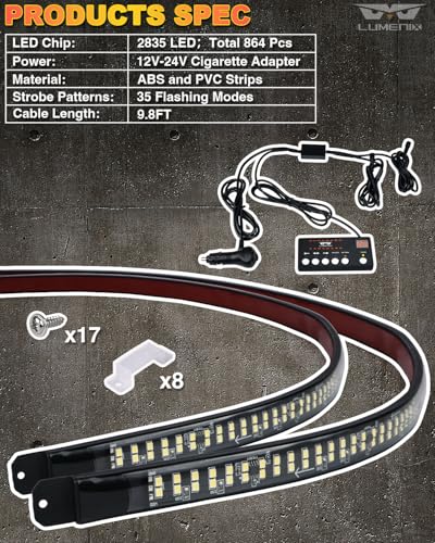 LUMENIX 2PCS 70 Inch Emergency Strobe Lights Strip LED Running Board Flexible Lights Bar Flashing Warning Hazard Safety Side Light for Law Enforcement Vehicles Trucks Pickups Police Cop Car- Red Blue - color: Red Blue