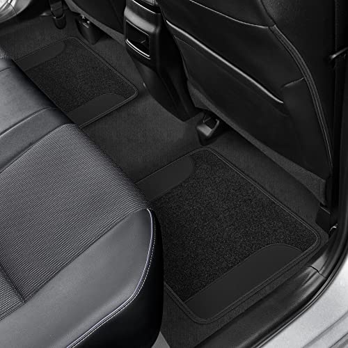 BDK Floor Mats for Cars, Two-Tone Carpet with Faux Leather Accents, Automotive Floor Mat Set with Built-In Heel Pad, Stylish Interior Car Accessories (Black)