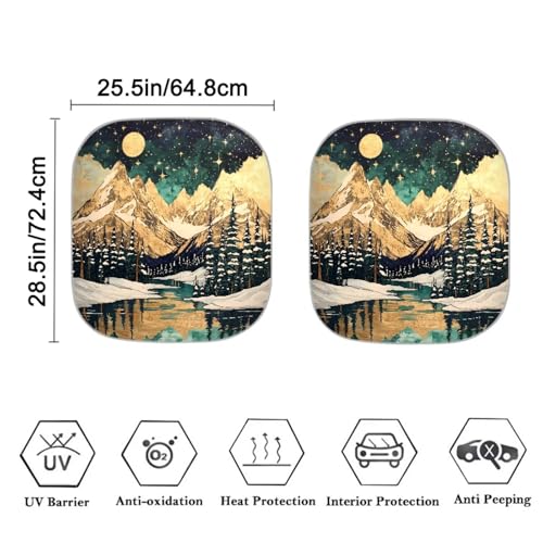 Front Windshield Sun Shade, 2-Piece Car Front Window Pad Folding Sun Visor Windshield Protector Universal Fit Most Cars SUV Truck Van Sedan, Camp Mountain - color: Camp Mountain Moon