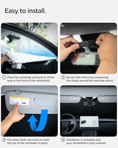 Spigen Triple-Coated CryoShade Front Windshield Sunshade (Reinforced Velcro Strap) Designed for Rivian R1T & R1S - size: Rivian R1s/R1t