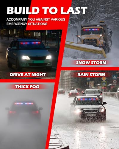 HLauto 604N Emergency Dash Strobe Lights: 2x16.8 inch Red Blue Security Light w/Take Down, 48 LED Safety Flashing Warning Hazard Interior Windshield Light Bar for Trucks Vehicles - color: #09 Red / Blue