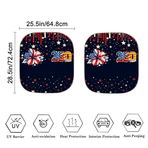 AFPANQZ 250th American Flower Windshield Sunshade for Car UV Protection, Car Sun Shade Auto Sun Shield Heat Protector Foldable Keeps Interior Cool 2 PCS - color: 250th American Flower