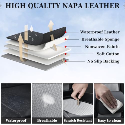 Coverado Seat Covers, Car Seat Covers Front Seats, Waterproof Nappa Leather Auto Seat Cover with Lumbar Head Pillow, Black Gray Seat Covers Carseat Cover Universal Fit for Most Cars - color: Black&Grey(Pillow), size: Front