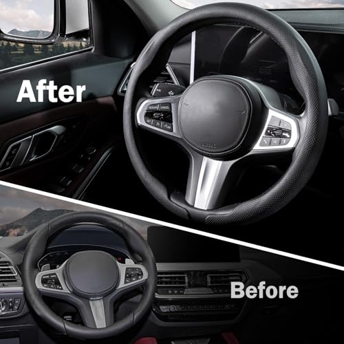 Steering Wheel Cover Thin Car Steering Wheel Accessories Universal Snap On Protector, Black - color: Black Perforated
