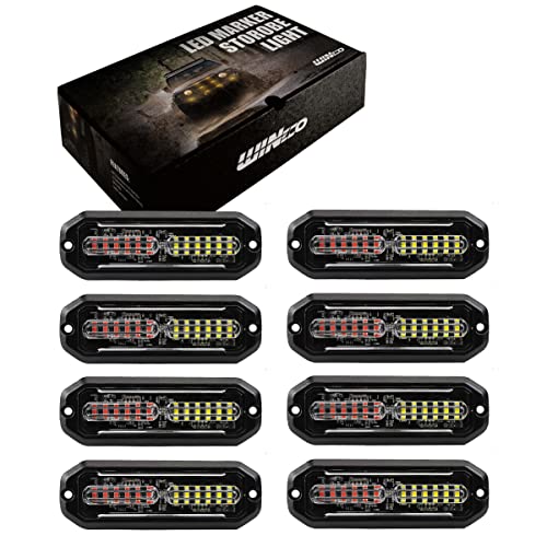 WINECO Amber/White LED Strobe Lights Kit - 8pcs 12-LED Flashing Emergency Warning Lights for Trucks, Cars and Vehicles - color: Amber White