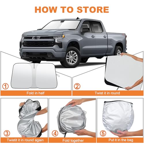 2026 Upgrade Front Windshield Sunshade fit for Chevrolet Silverado 1500 2019-2025 2026 Reflector Foldable Car Shade Automotive Windshield Sunshades for Chevrolet Silverado 1500 Windshield Sun Shade - size: Fit for Chevrolet Silverado 1500 2019-2026