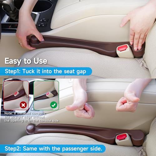 Car Seat Gap Filler 2 Pack Soft Foam Multifunctional Seat Side Gap Filler with Organizer & Hook Function, 3in1 Gap Stopper Universal Fit Car SUV Truck Fill The Gap Between Seat & Console (Deep Brown) - color: Dark brown, size: Most Cars – Standard