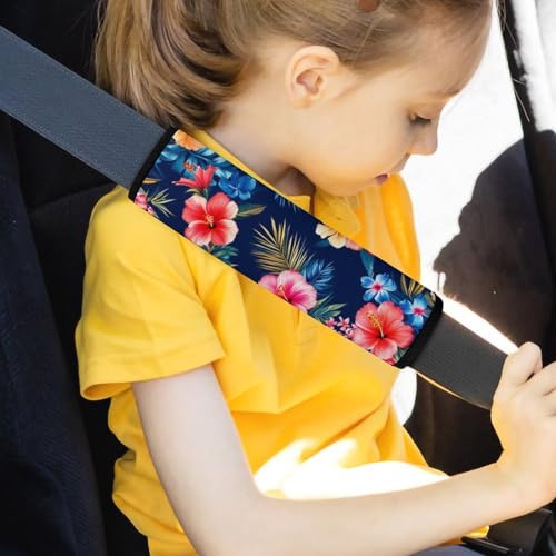 Fashion Car Seat Belt Covers Soft Cushion Pad Car Shoulder Strap Harness Pad Tropical Hawaiian Colorful Hibiscus Flowers - color: Color853