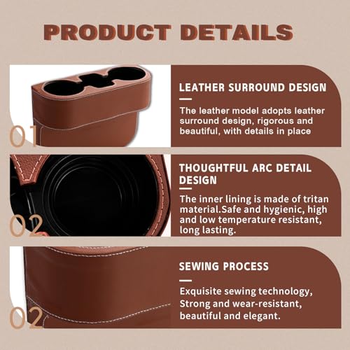 Car Cup Holder, PU Leather Auto Front Seat Organizer, Multifunctional Cup Drink Holders, Gap Filler Storage Box Coin Bucket Console Side Pocket Cell Mobile Phone Holder (Brown) - color: Brown