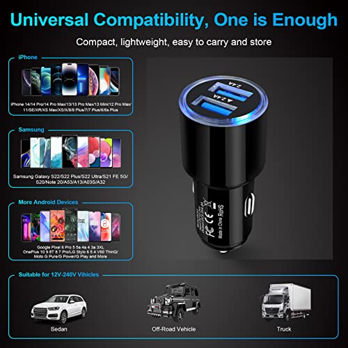 USB Car Charger, 2Pack 4.8A Fast Charging Dual Port USB Cigarette Lighter Adapter for iPhone 15 14 13 12 11 Pro Max SE XR X 8 7 6, iPad, Samsung Galaxy S23 S22 S21 S20 S10 S9 S8 S7 A51,Android,Kindle