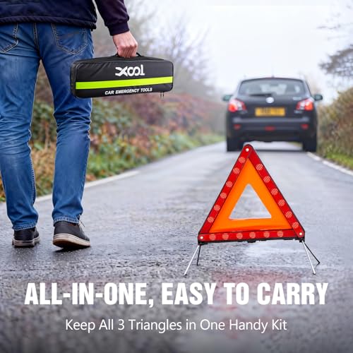 XOOL Warning Triangle, Emergency Warning Triangles for Vehicles, Reflective Triangle, Emergency Warning Reflector Safety Triangle Kit with Carry Case, 3-Pack - color: 3Pack-Warning Triangle Kit