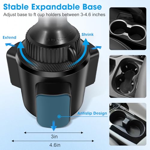 DEGUM Upgraded Wireless Car Charger, Cup Holder Phone Mount with 15W Fast Charging Phone Holder Adjustable Long Arm Height, Compatible with iPhone 16 15 14 13 Samsung LG and More (with Car Adapter)