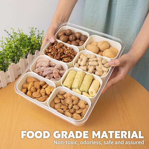 Divided Serving Tray with Lid and Handle,8 Compartments Snacks Box,Snack Fruit Tray,Veggie Tray,Portable Platter for Candy Fruits Nuts Snack Party Entertaining Picnic(2 PCS) - color: 2pcs Serving Tray