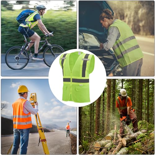 High Visibility Reflective Safety Vest with Zipper and Pockets grass green,M - color: Grass Green, size: Medium