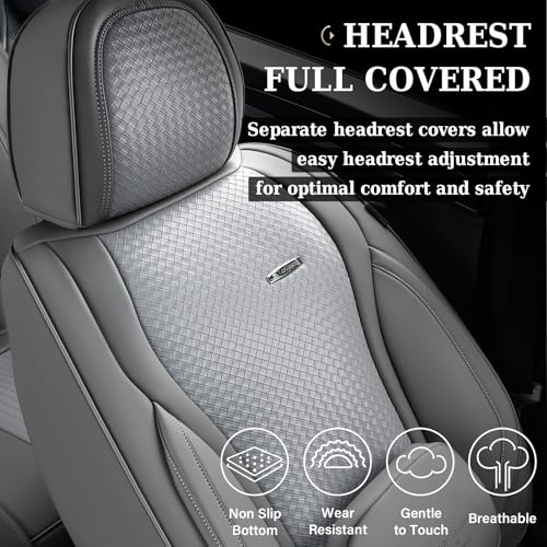 Coverado Seat Covers, Car Seat Covers Front Seats, Waterproof Nappa Leather Auto Seat Cover with Lumbar Head Pillow, Gray Seat Covers Carseat Cover Universal Fit for Most Cars - color: Gray(Pillow), size: Front