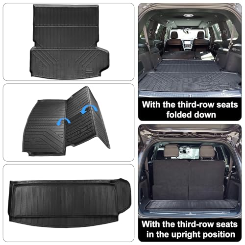Auxko All Weather Floor Mats Cargo Mat Back Seat Mat Fit for Mazda CX90 8 Seat 2026 2025 2024 TPE Floor Liner Trunk Mat CX90 Accessories All Season Odorless Anti-Slip Black - size: cx90 8p|2024-2026|floor+cargo+backrest mats