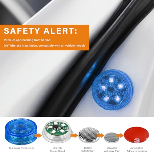 4 PCS Wireless Car Door LED Warning Lights, 5 LED Roadside Strobe Lamp for Anti Rear End Collision, Universal Flashing Safety Signal Light for Sedans SUVs Trucks Vans (Blue) - color: Blue